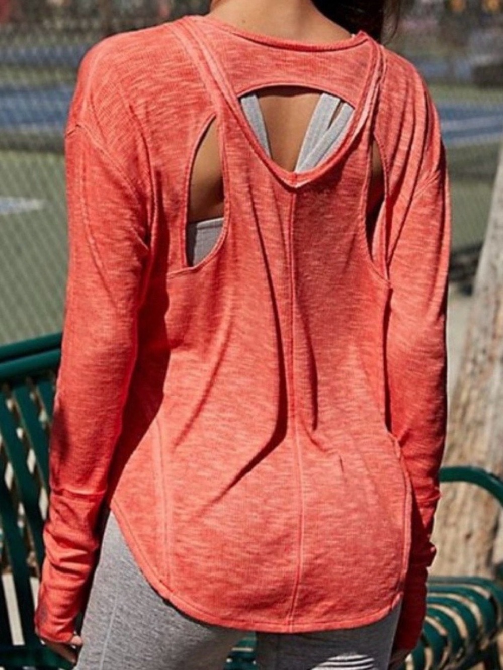 Free People Movement Lay Up Long Sleeve Tee Shirt Coral Size Medium
